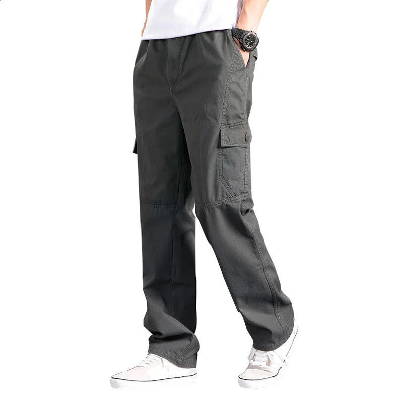Cargo Pants Mens Loose Straight Oversize Clothing Solid Grey Versatile Work Wear Black Joggers Cotton Casual Male Trousers 250122