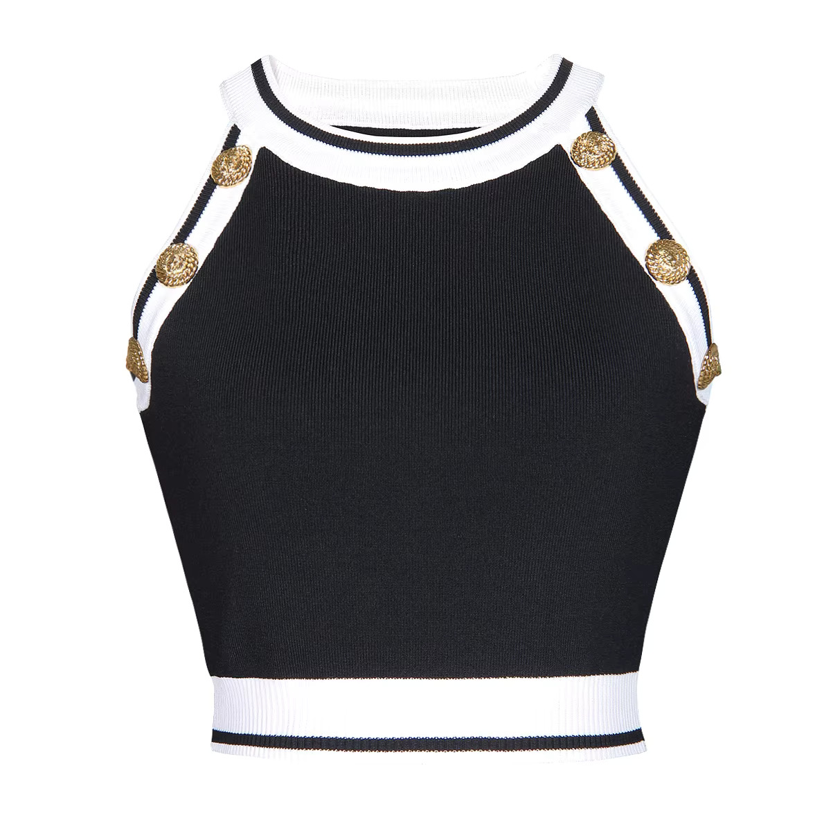 SML High Quality In Stock Summer 2025 New Sleeveless Short Knitted Lady Versatile Vest Halterneck Camisole Women's Top