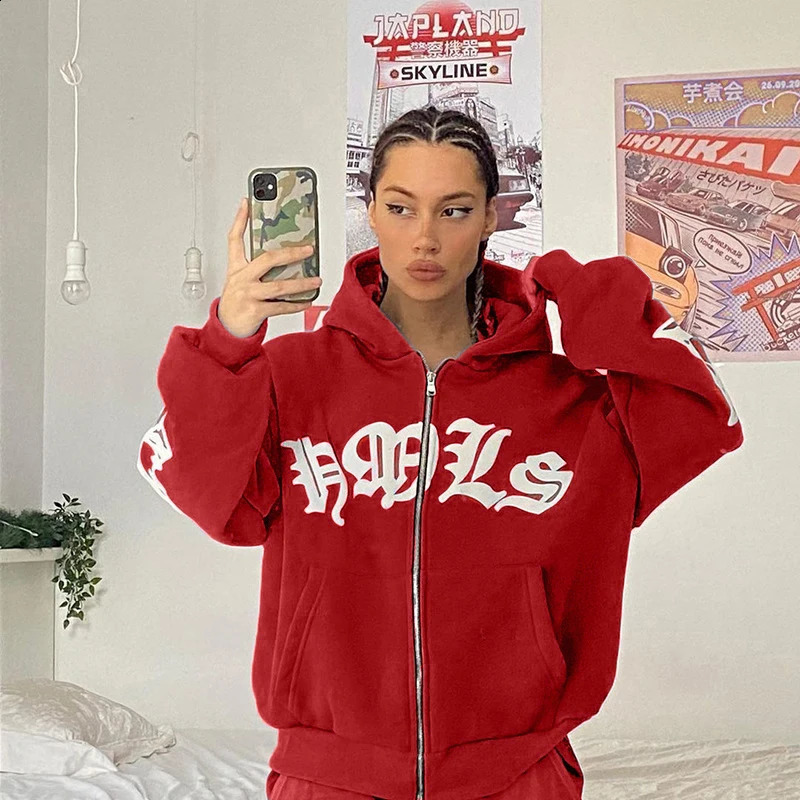 Womens Street Hoodie Foam Zipper European and American Hoodie 250117