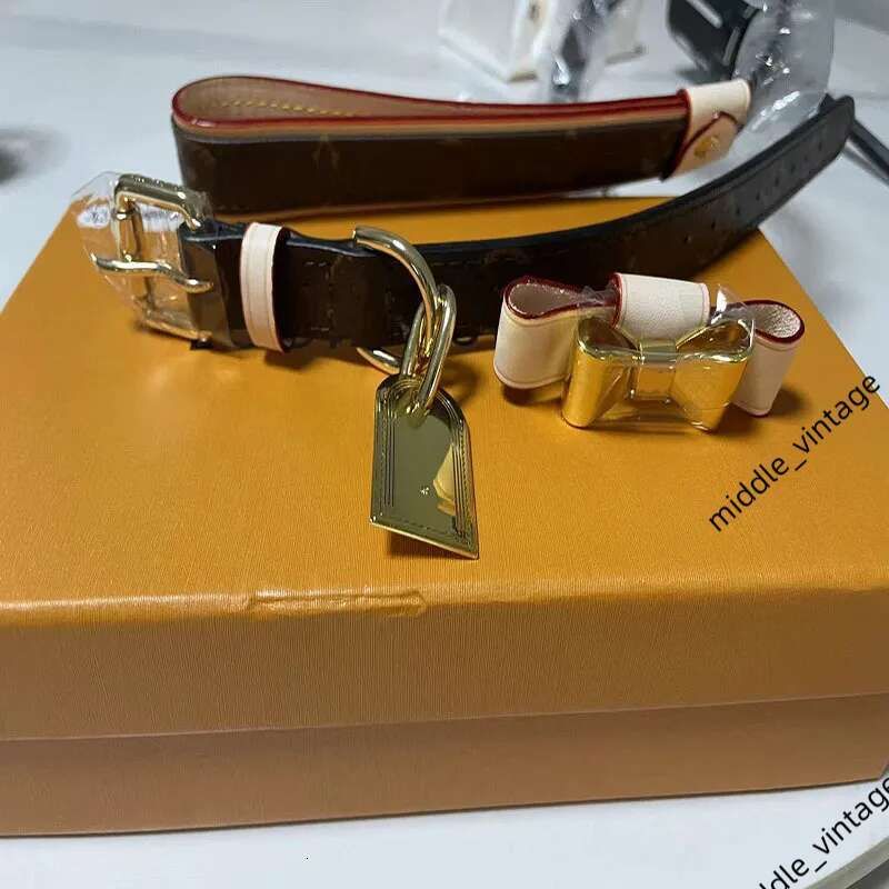 Dog Collars Fashionable Collar Made Of Genuine Cowhide Material Trendy Bow Style Pet Traction Rope Cat And Travel Anti Loss Supplies With Box H2502194