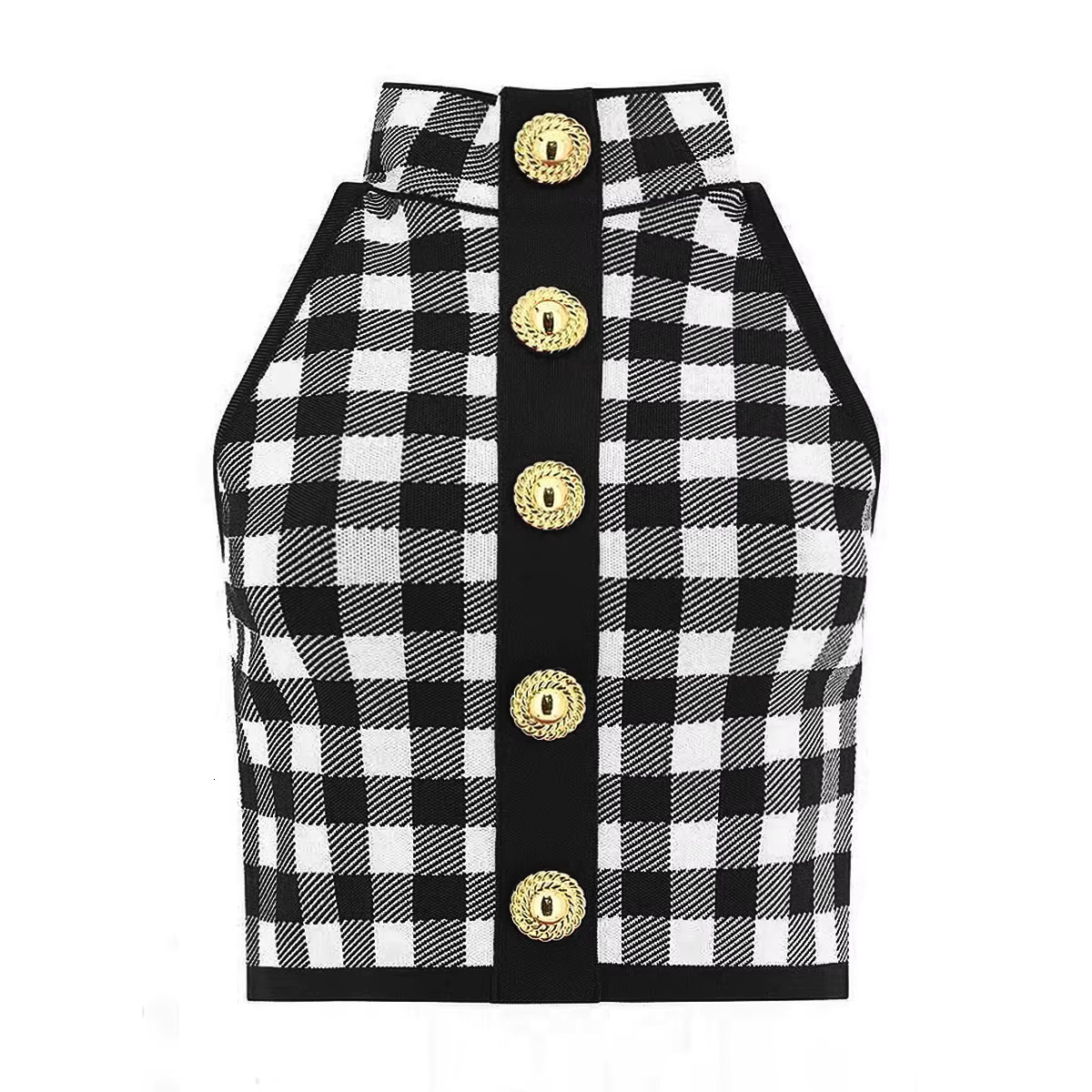Three Colors Of High-Quality And Fashionable New Knitted Plaid Button Back Zipper Sleeveless Slim Fit Sexy Women's Tank Top
