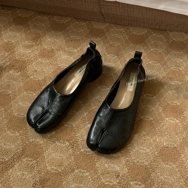 Women Mary Janes Split Toe Ballet Round Heel PU Leather Pumps Ballerinas Mujer Raboesy Shoes Tabi 250209