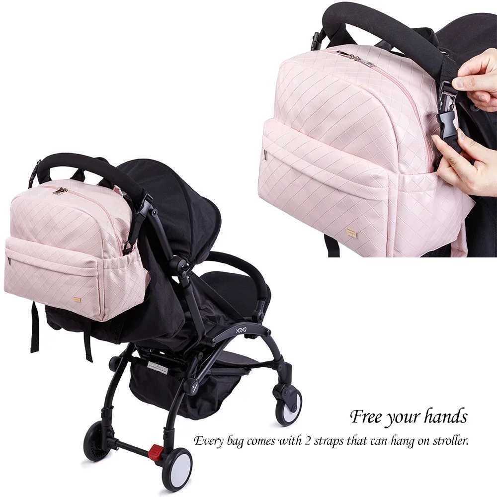Soboba Waterproof Plaid Pink Diaper Backpack for Moms with Large Capacity and Well-Organized Space Nappy Changing BagC250326