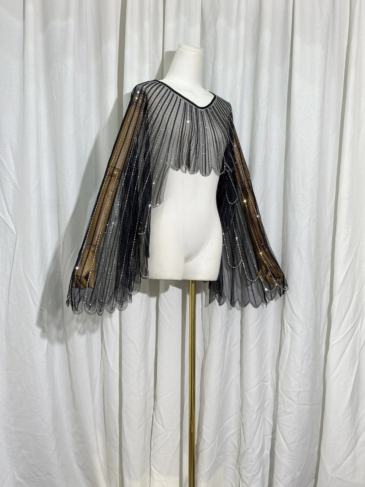 Europe and America Women Beaded Dream Angel Wings Party Poncho Bling Diamond Fairycore Shawl Hollow Out Streetwear Beachwear 250121