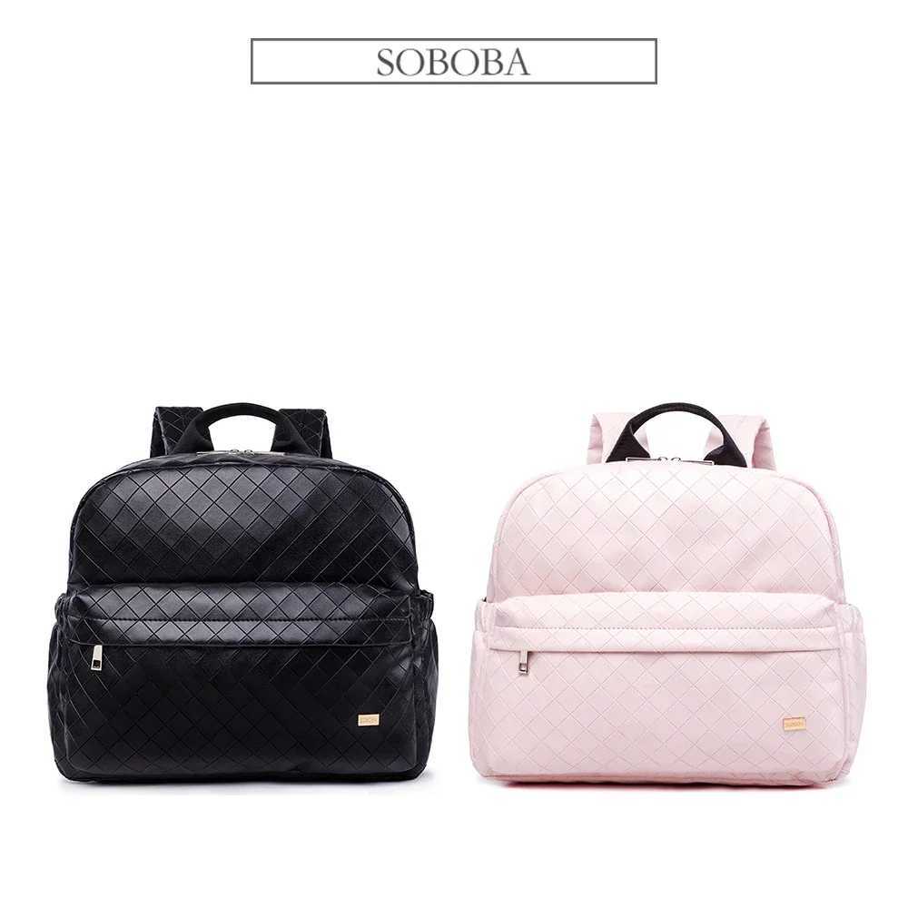 Soboba Waterproof Plaid Pink Diaper Backpack for Moms with Large Capacity and Well-Organized Space Nappy Changing BagC250326