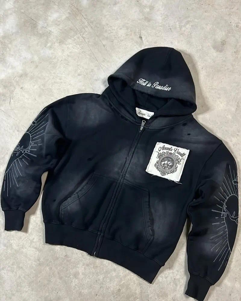 Men's Hoodies American Harajuku Fashion Pattern Embroidery Hooded Sweater Men Gothic Vintage Hip Hop Oversized Sports Hoodie Couple