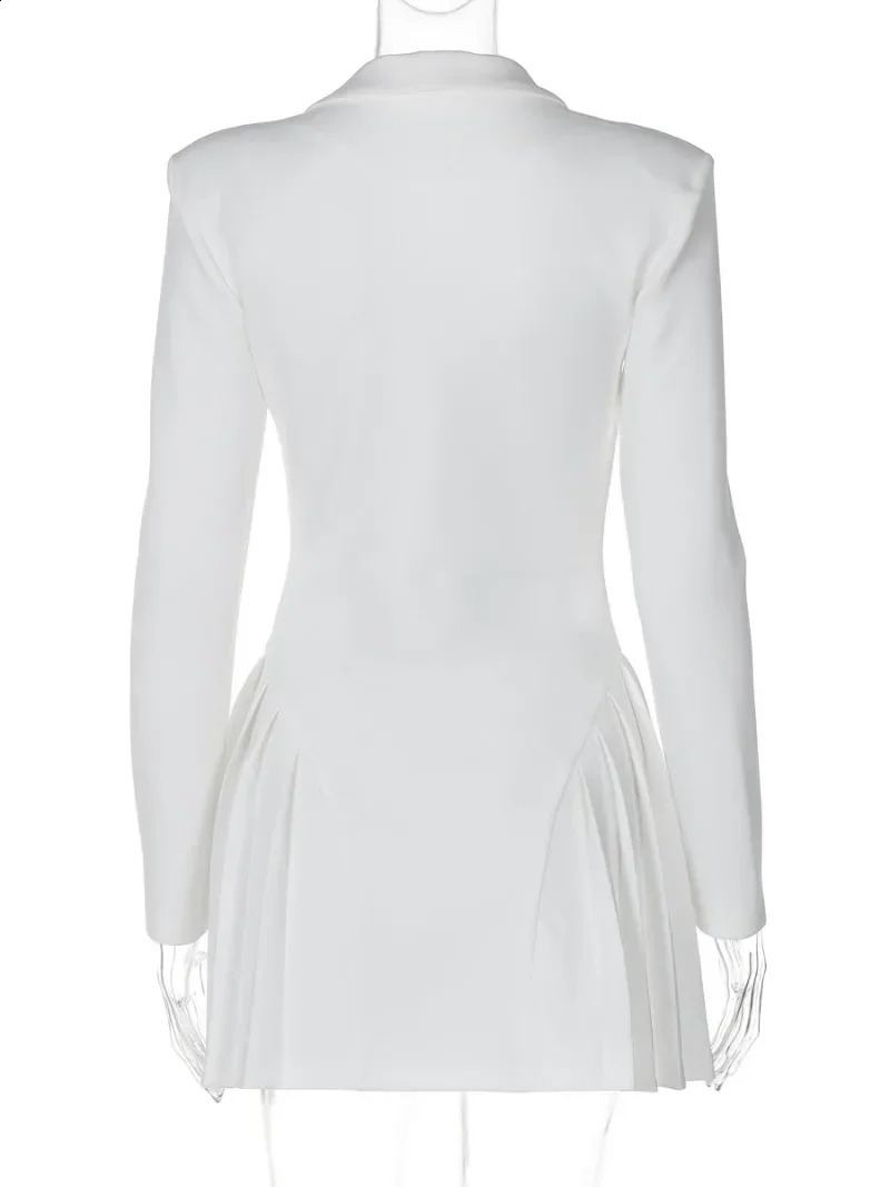 Woman Clothing Long Sleeve Single Breasted Ruffles Blazer Dress Autumn High Waist Tunics White Party Dresses Black Vestidos 250122