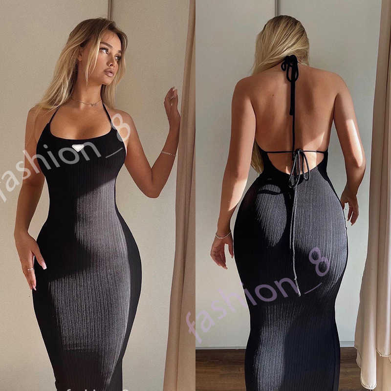 Designer luxury Basic & Casual Dresses for women summer new pit bar net color suspender large open back strap long slim fitting dress women's wear