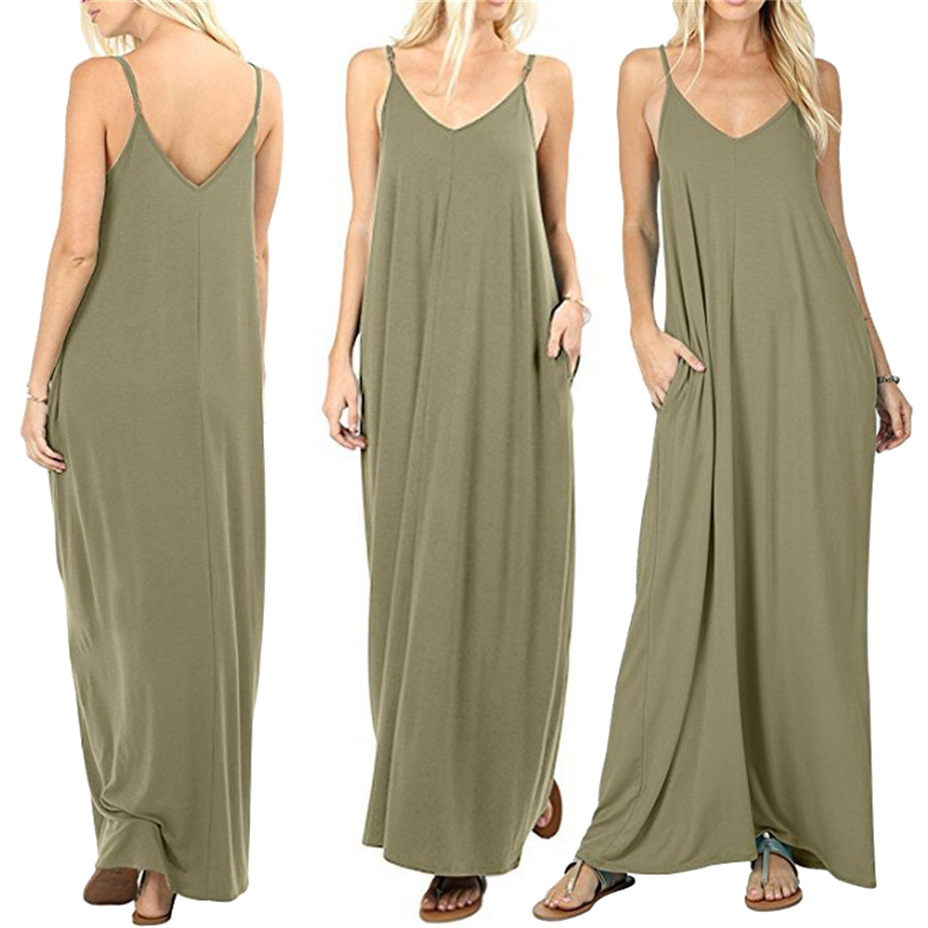 X8155 Holiday seaside beauty dress long skirt pocket suspenders long skirt vest dress large size