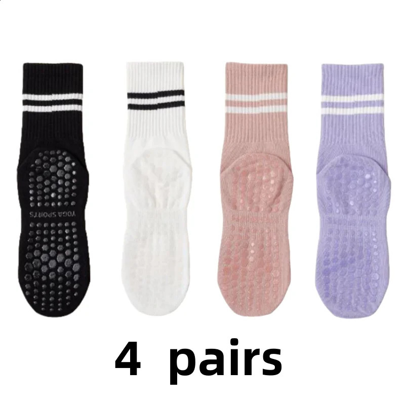 4 pairs of yoga socks medium length socks pure cotton anti slip silicone indoor fitness pilates womens sports socks wholesal 250121