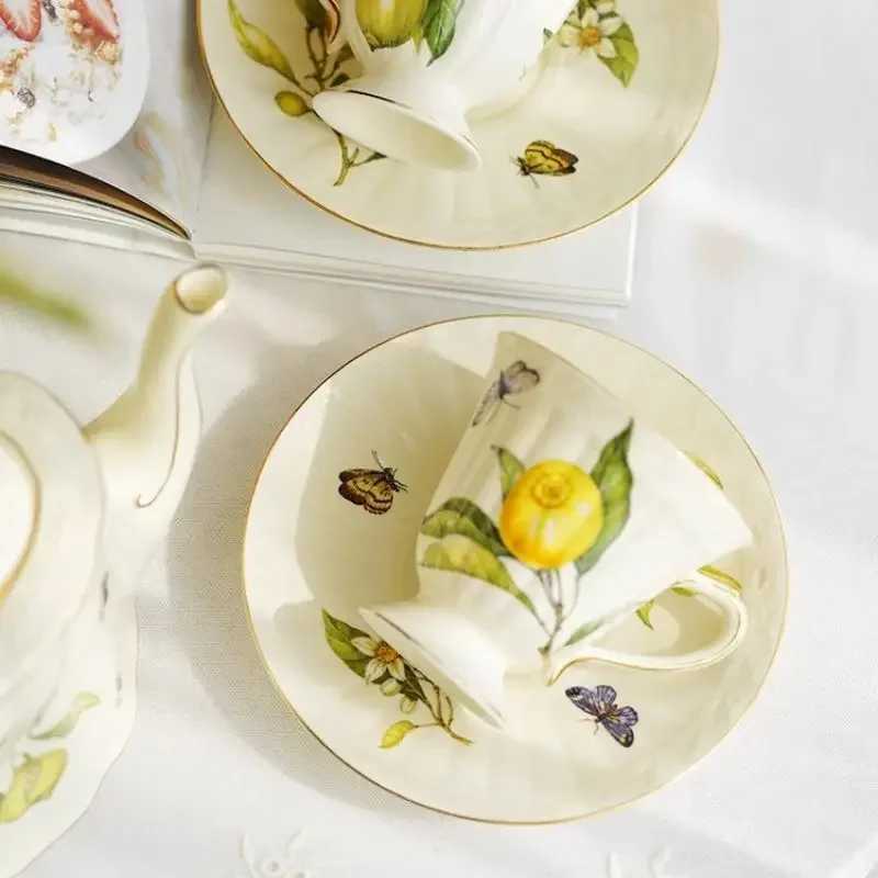 Lemon Luxury Ceramic g Coffee Cup Set With Dessert Plate Europe Tea Cup And Saucers Set Vintage Porcelain Teapot resso Cups Z250205