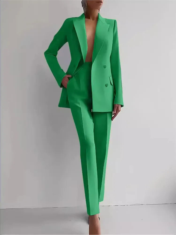 Casual Long Sleeve Suit Set Office Lady Solid Elegant Slim Spring Autumn Tops Blazer Pants Two Piece Set Women Outfit 250206
