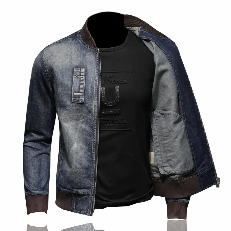 Spring Autumn Jeans Jacket Men Fashion Patch Vintage Washed Blue Baseball Jacket Large Size M-5XL Denim Coat 250206