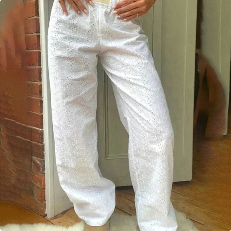 Loose Elastic Waist Elastic Pants Women Cotton Stripe Printed Wide Leg Pants Summer Straight Leg Y2K Pants 250121