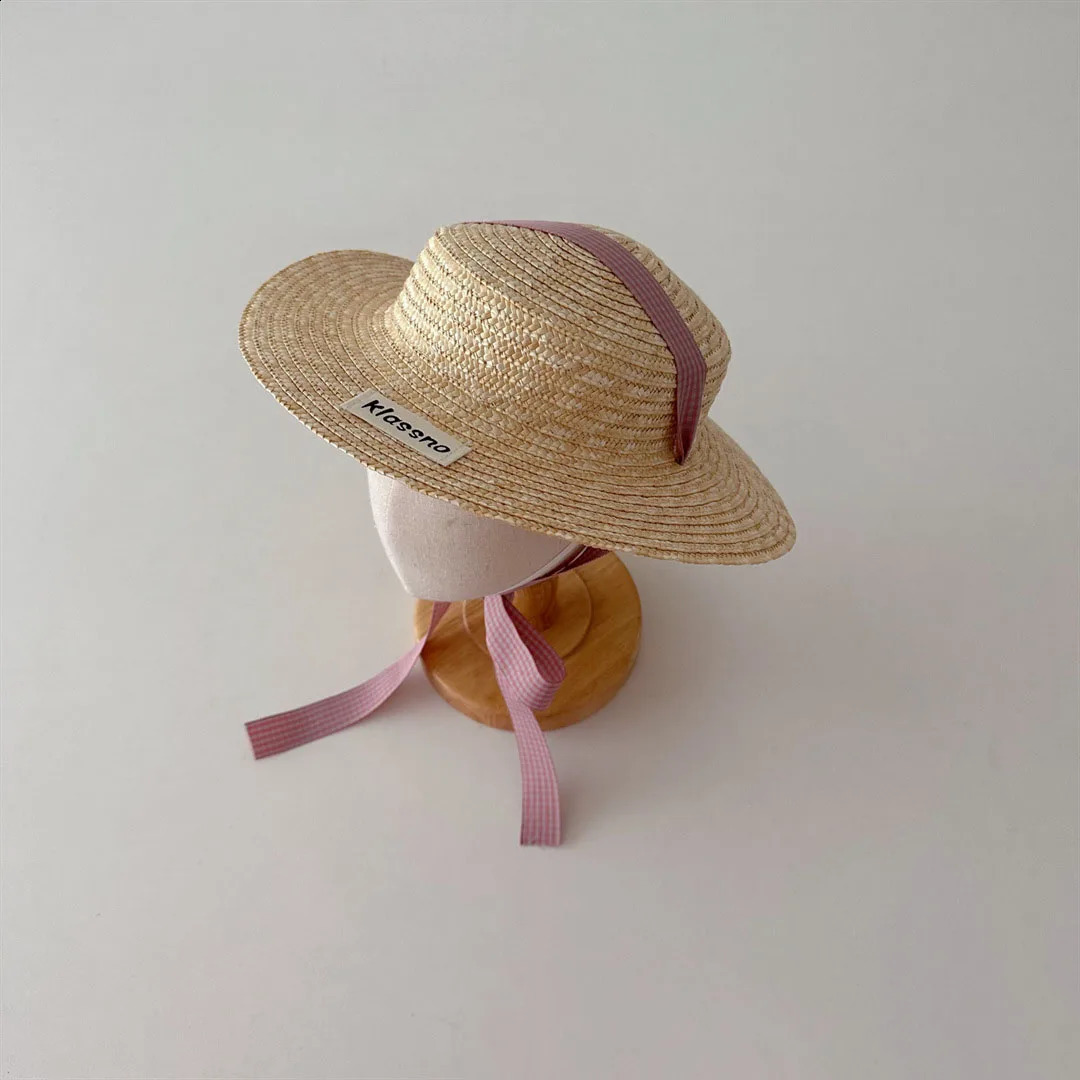Korean Kids Straw Hat Summer Children Panama Caps Beach Caps Big Brim Wheat Straw Holiday Kids Sun Hat 250206