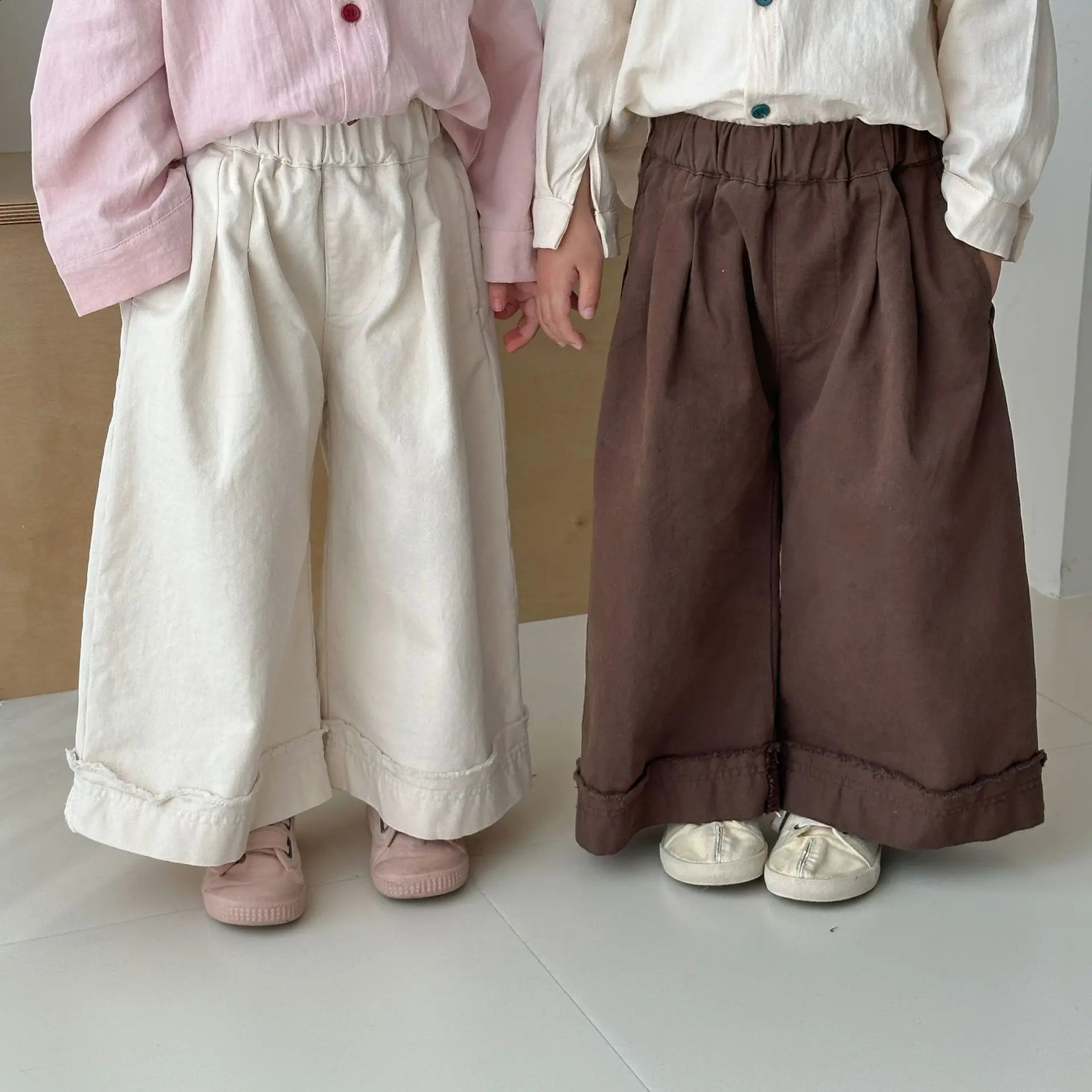 Spring Childrens Trousers Girls Wide-leg Pants Solid Color Loose Boys Casual Pants 1-10Year Kids Clothes 250206