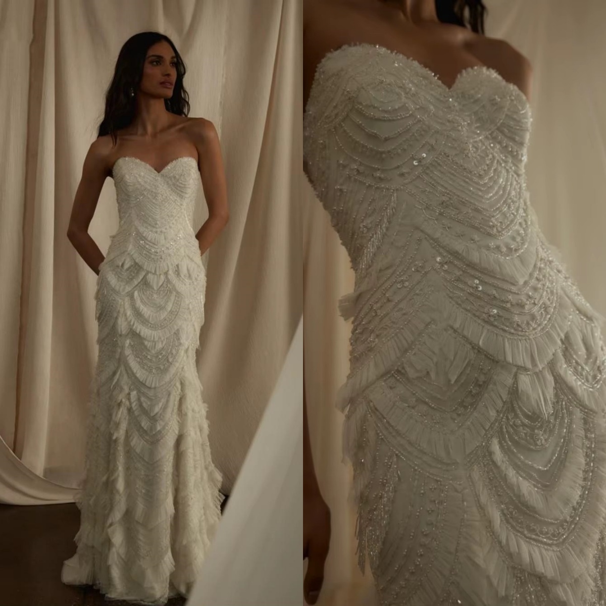 Fashion Bridal Dress Sequins Ruffles Wedding Sweetheart Neck Sleeveless Pleat Gown Sweep Train Customized Dresses Vestido De Novia