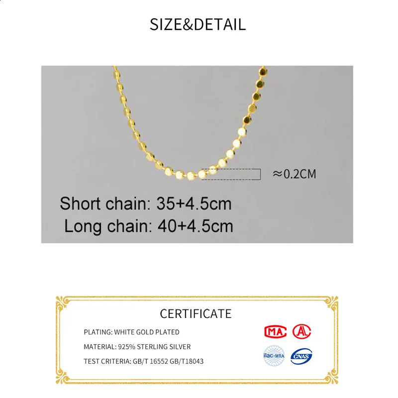 INZATT Real 925 Sterling Silver Bead Chain Choker Necklace For Fashion Women Classic Fine Jewelry Minimalist Geometric Bijoux 250120