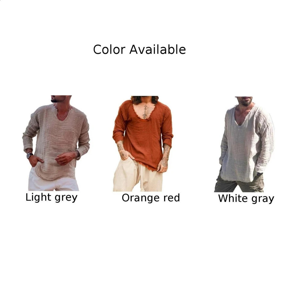 T-Shirt Mens Shirt Blouse Top Classic Daily Linen Blend Long Sleeve Male Muscle Office Outdoor Solid Tee V-Neck 250116