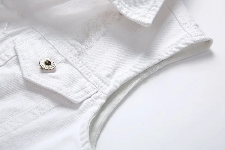 Mens White Denim Vest Teenagers Cultivate Ones Morality Leisure Hole Collar Vest 250206