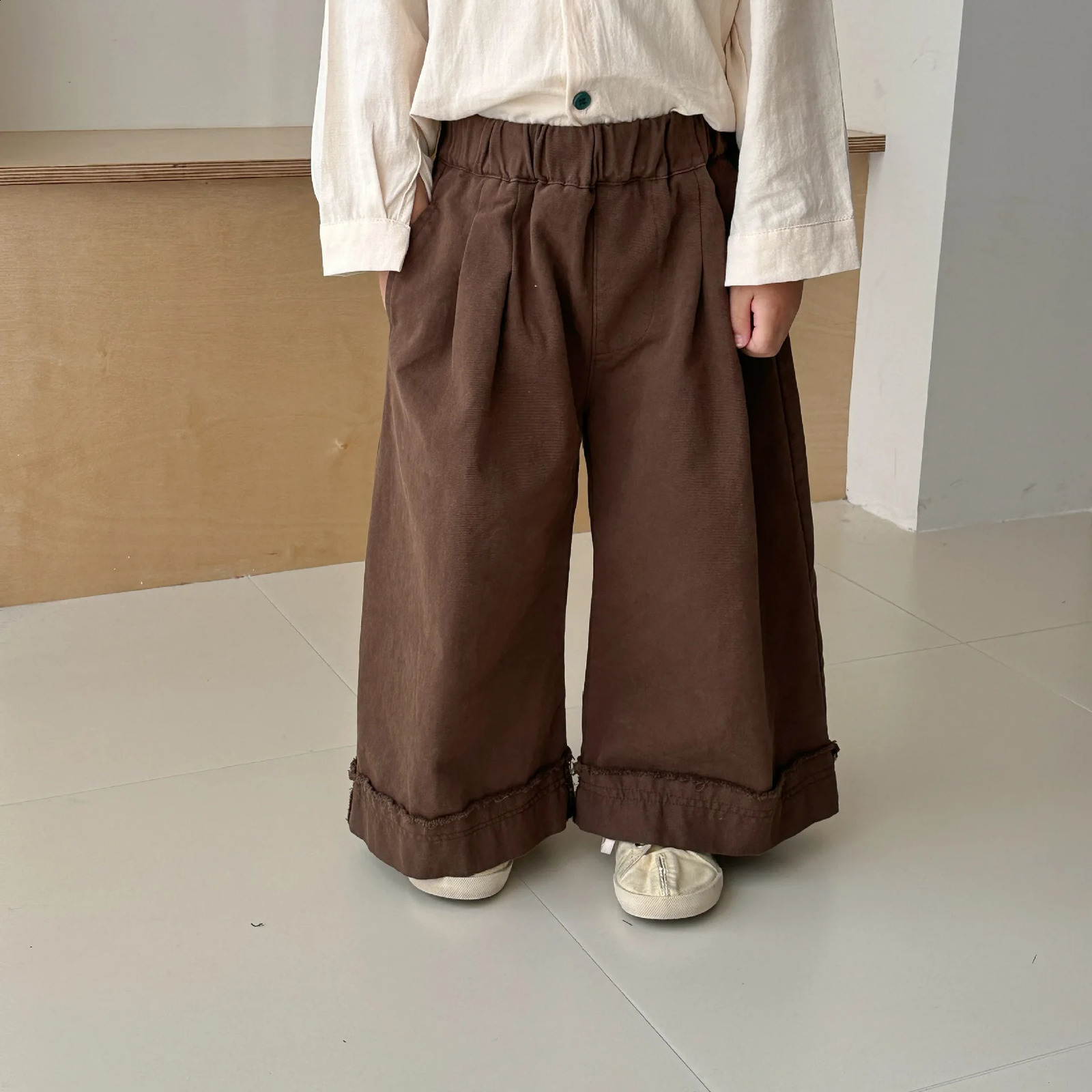 Spring Childrens Trousers Girls Wide-leg Pants Solid Color Loose Boys Casual Pants 1-10Year Kids Clothes 250206