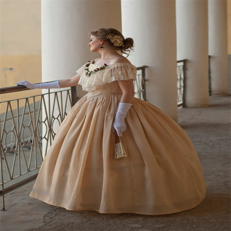 18th Century Champagne Prom Dress Victorian Cap Sleeve Ball Gown Evening Dress Civil War Aesthetic Formal 1860s Party Dress 2025 French Duchess Vestio