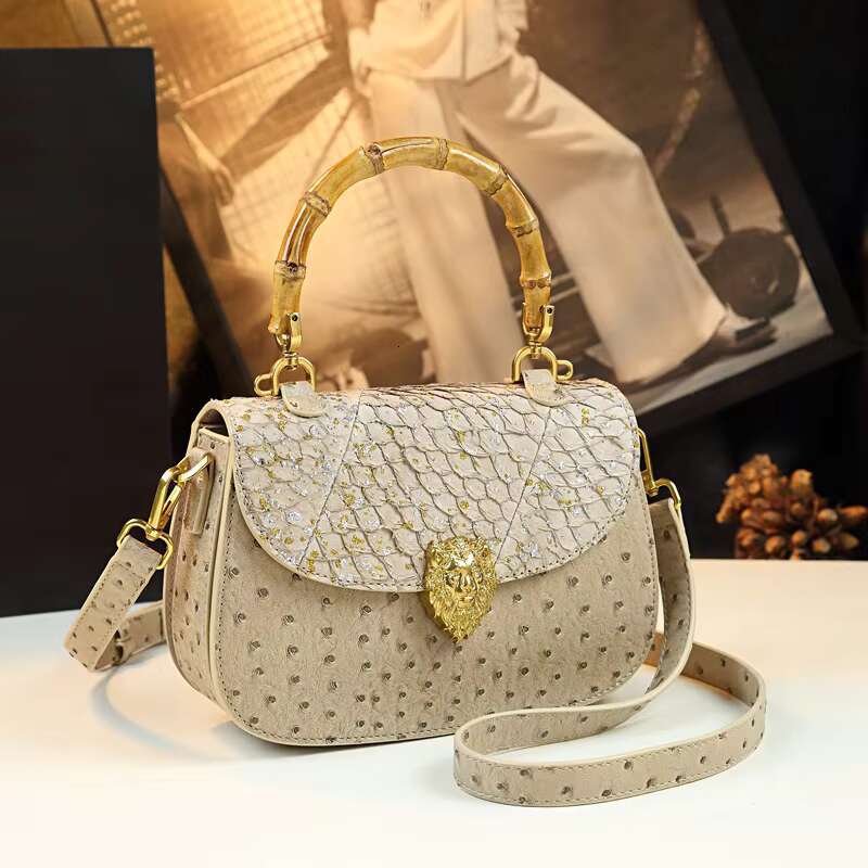 Ostrich Pattern Genuine Leather Handbag For Women High Quality Ladies Shoulder Brand Design Females Crossbody Bag