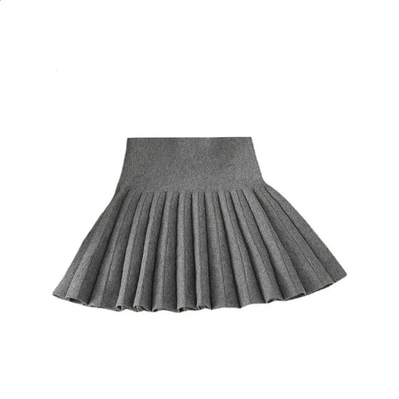 Childrens Pleated Skirt for Girls Spring Autumn Winter Knitted Preppy Style Black Grey Skirt Clothes for Kids 4 To 14Years Old 250206