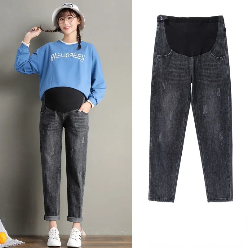 Pregnancy Abdominal Pants Boyfriend Jeans Maternity Pants For Pregnant Women Clothes High Waist Trousers Loose Denim Jeans 250206