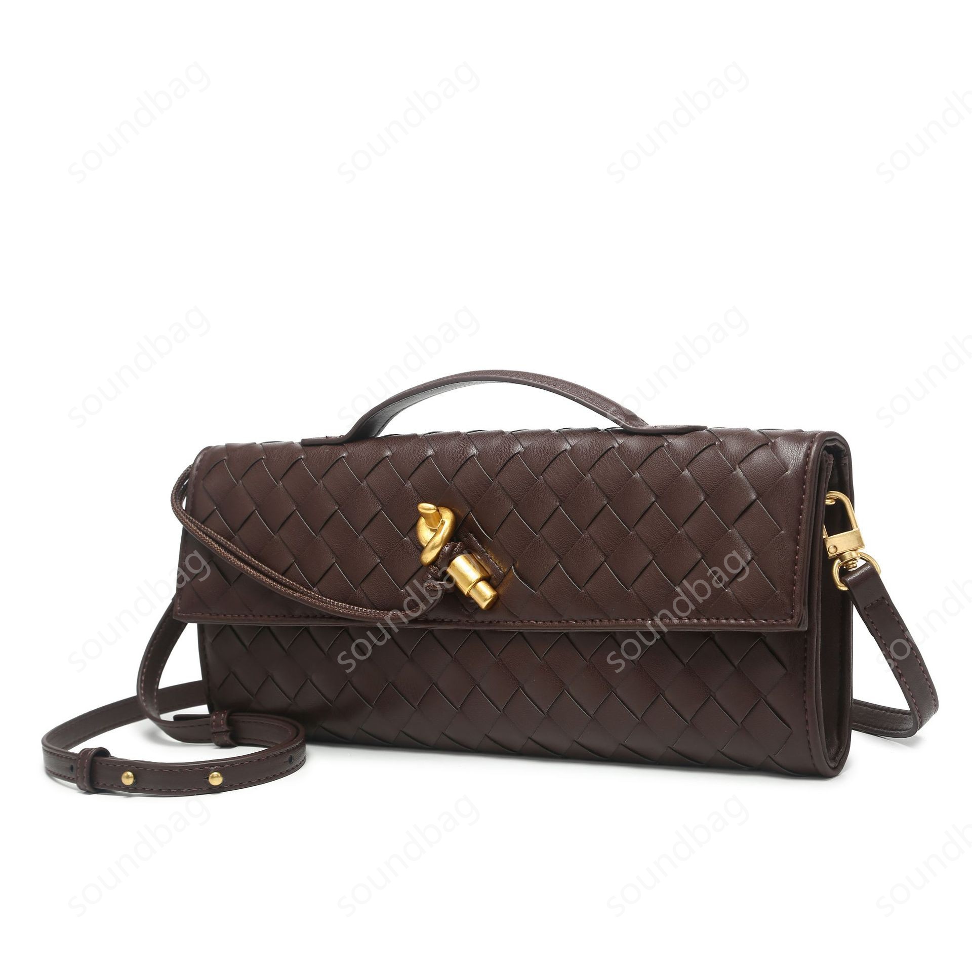 PU Evening Woven Clutch: Handcrafted, Metal Clasp Front Flap Lock ,Chic Grid with Golden Hardware - Elegant Small Square Shoulder & Crossbody Women Le