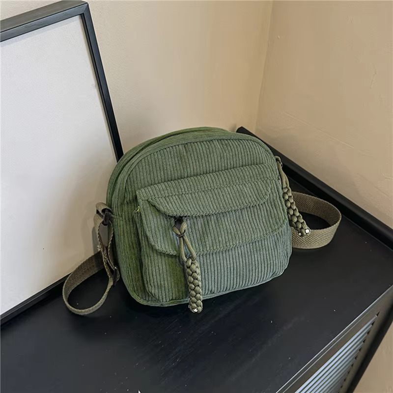 Corduroy Women's Small Shoulder Teenager Girl Crossbody Bag Bolsa Cute Tote Student Street Korean Haruku Messenger Bags Canvas Casual
