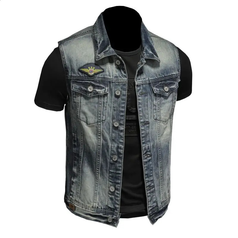 Mens Retro Denim Vest High Street Fashion Slim Fit Handsome Motorcycle Vest Casual Versatile Denim Jacket Mens Clothing 250206