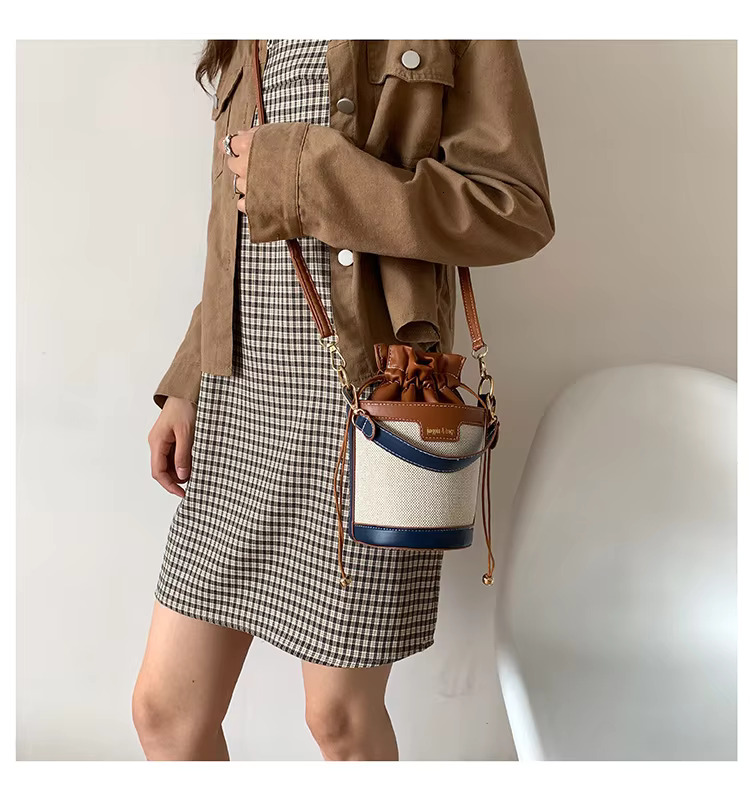 Women Shoulder Bags Cyder PU Leather Bucket Crossbody Bag Casual Drawstring Handbags Purse For Travel Shopping Straw Casual