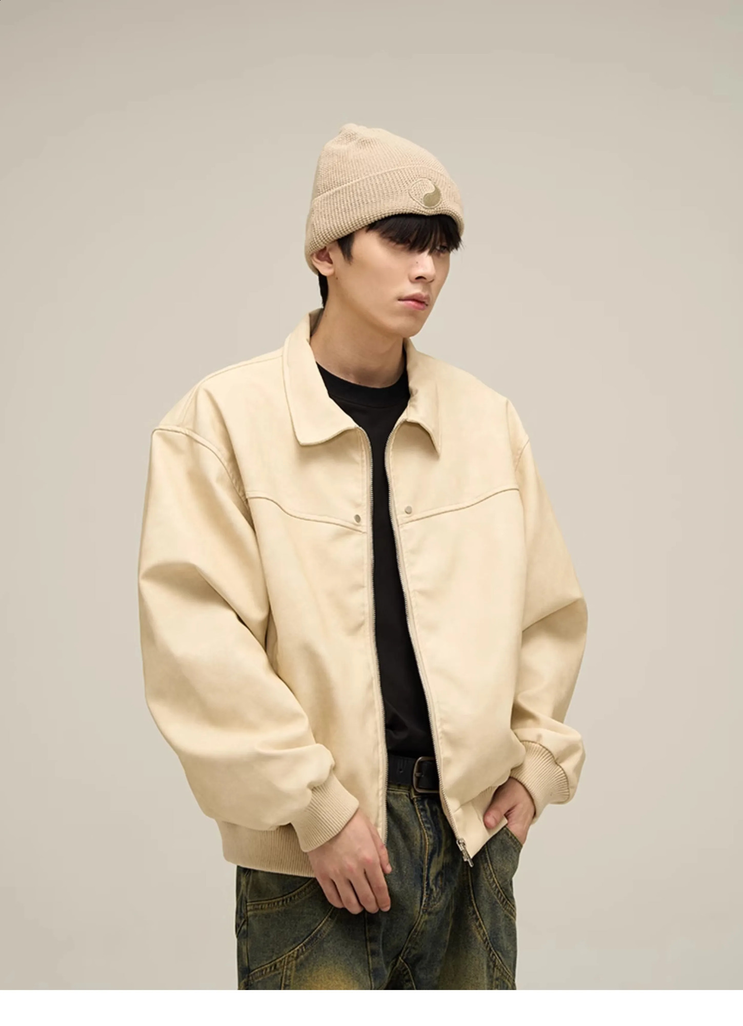 Retro American Jackets Man Street Casual Suede Bomber Coats Autumn Zipper Handsome Outwear Hip Hop Cropped Lapel Jacket y2k 250206