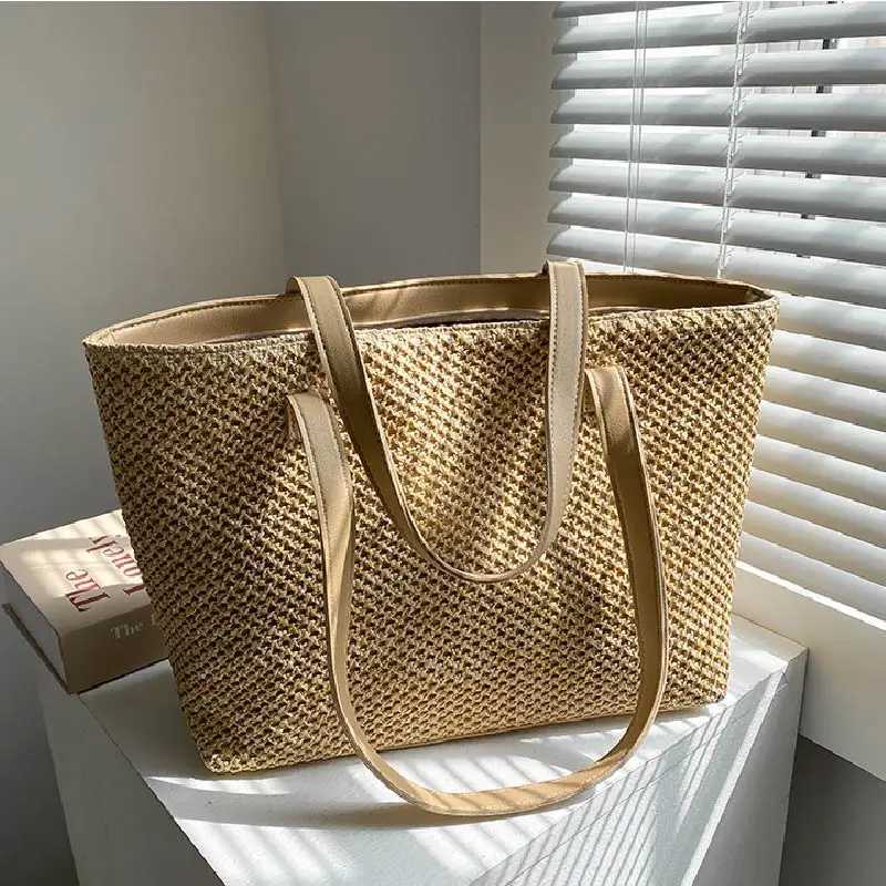 2023 Summer Beach Str Wens Bag Large Capacity Shopper Tote Wen Pure Color Shoder Makeup Bag Casual Fem Purse Handbag Y250205