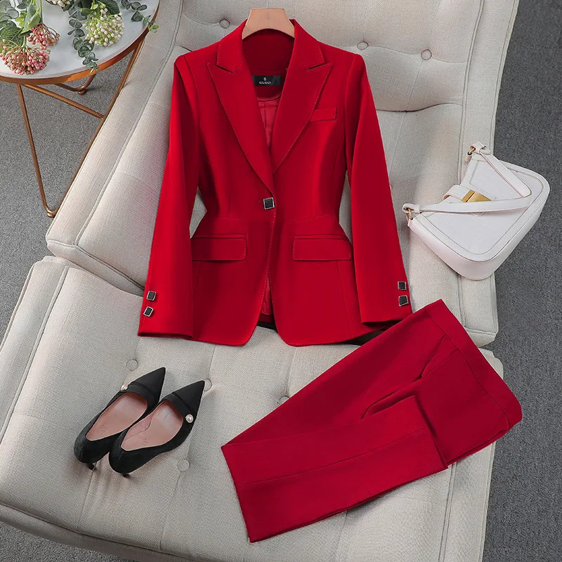 High-end Business Suit Set Small Blazer for WomenSpring and Autumn Slim Fit Simple Professional Suit Formal Wear 250206