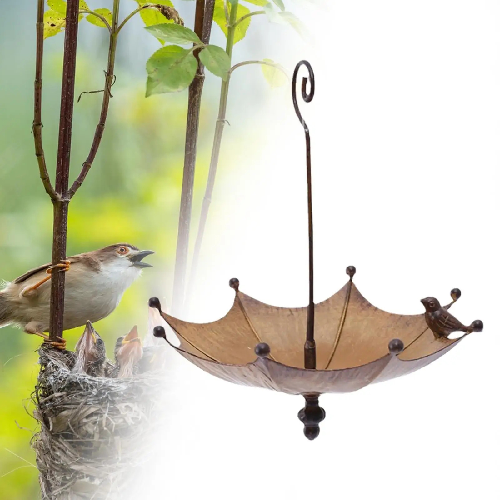 Umbrella Bird Feeder Hanging Water Tray Bird Bath Bird Food Bowl Iron Garden Decoration for Outdoor Lawn Yard Courtyard Porch 250121