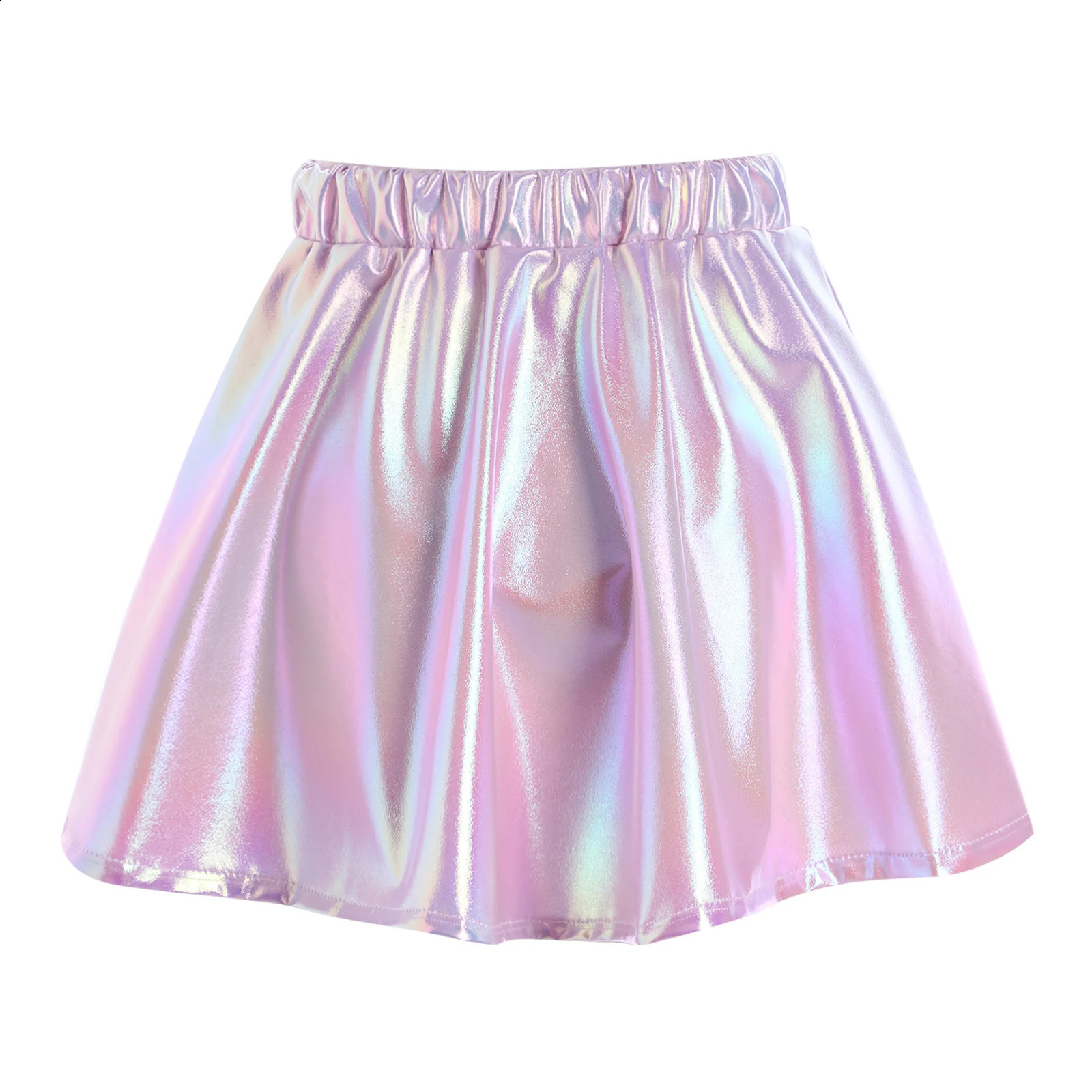 Kids Girls Metallic Shiny Skirt Elastic Waistband A-Line Miniskirt Athletic Skater Scooter Skirts for Jazz Dance Cheerleading 250206