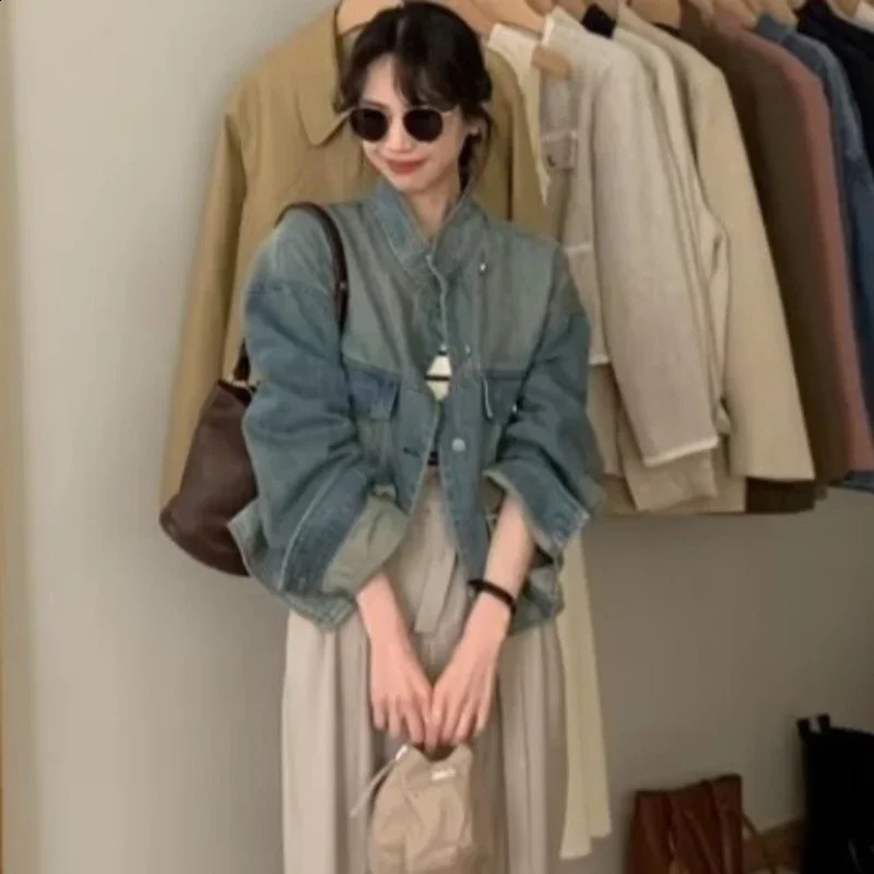 Cropped Denim Jackets Women Vintage Hipster Japanese Style Stylish Office Lady Slouchy Loose Streetwear Daily All-match Outwear 250122