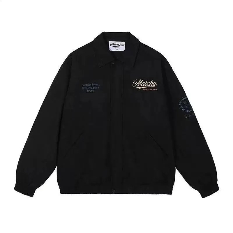 Retro Suede American Gothic Men Y2K Hip Hop Lapel Coat Fashion High Street Loose Joker Embroidered Couple Coat Baseball Uniform 250206