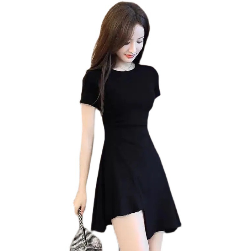 X3185 Popular Hepburn style little black dress, careful design, slimming, irregular, salty or sweet black dress for women