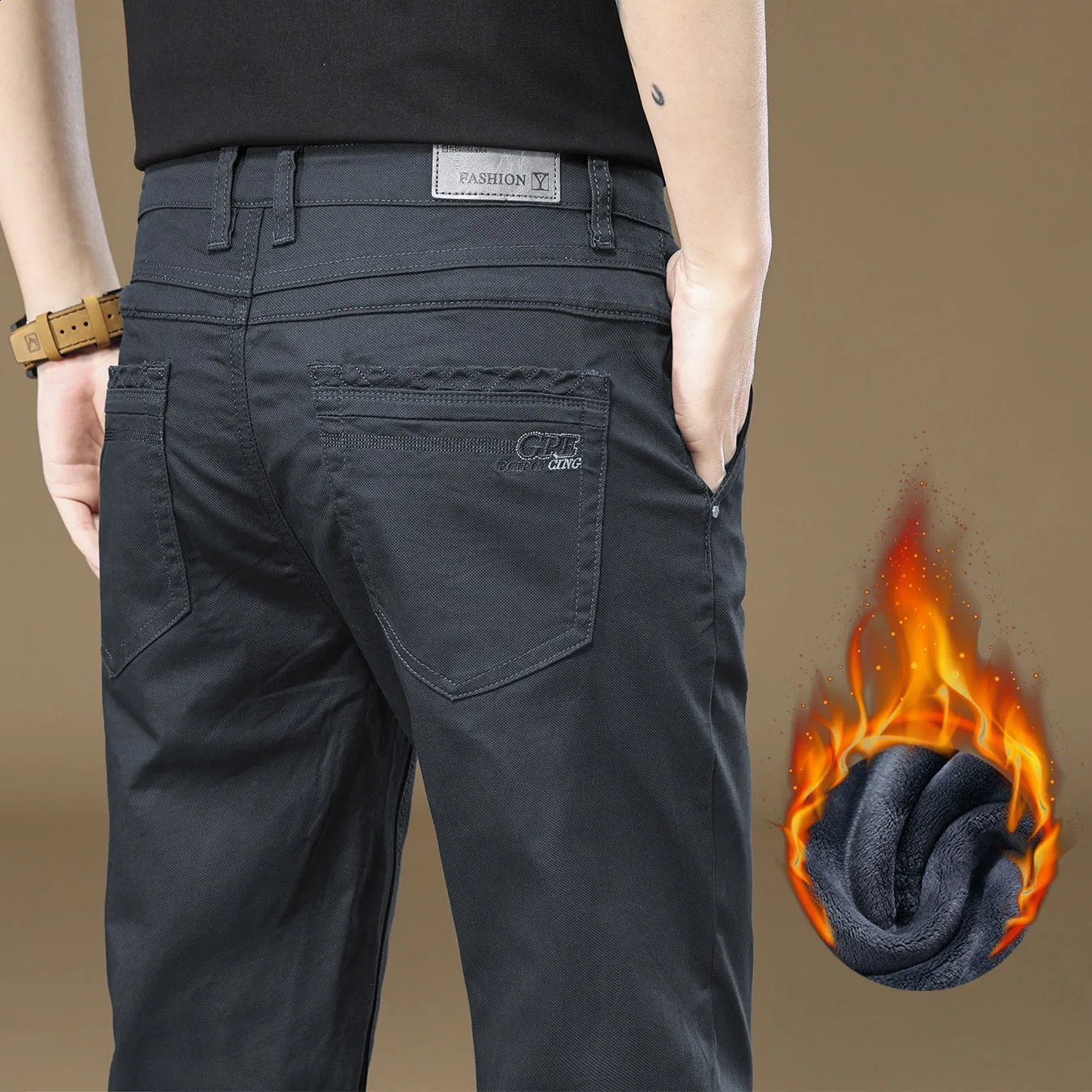 3 Colors Mens Fleece Casual Pants 97% Cotton Warm Velvet Elasticity Business Trousers Straight Fashion Korean Thicken 250110
