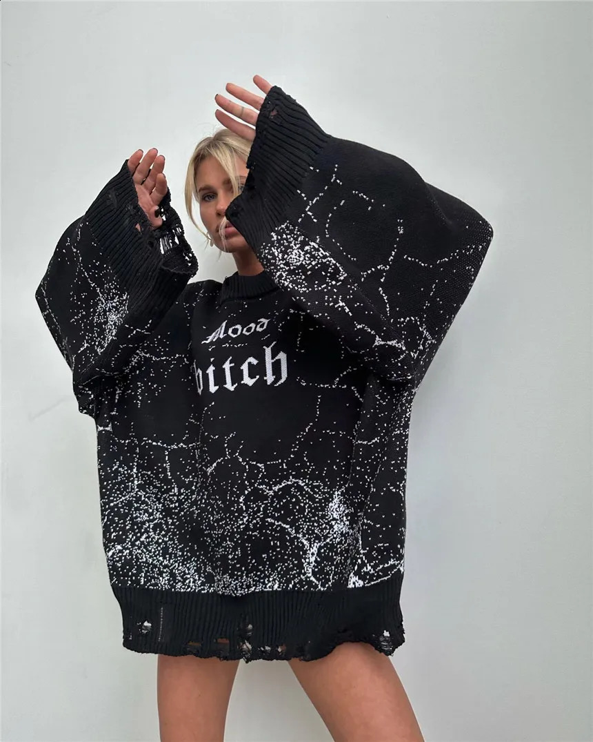 Aligaia Womens Loose Sweater Versatile Letter y Personalized Rugged Woolen Long Sleeve Lazy Pullover Autumn Winter 250114