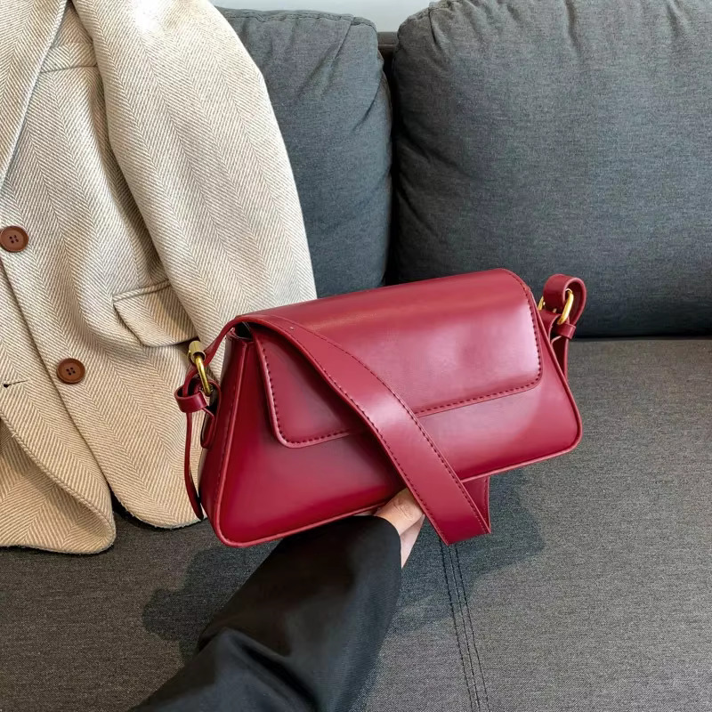 Retro Solid Color Shoulder Bags For Women Winter PU Leather Lady Underarm Bag Vintage Handbags And Purse PU Vintage