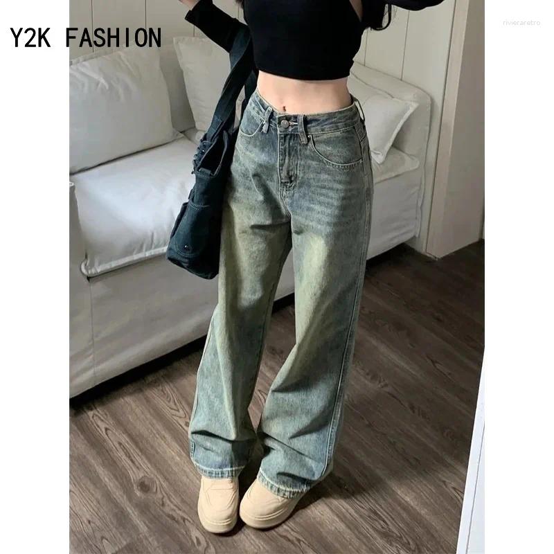 Women's Jeans Deeptown Y2k Baggy Wide Leg Women Vintage Streetwear Washed Denim Pants Grunge Basic Slouchy Blue Trousers Femme Autumn Z260313