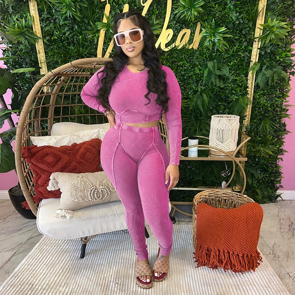 Workout Custom Two Piece Fitness Knit Pant Sets Wholesale Casual Women Ribbed 2 Piece Knit Set Women Clothes 250121