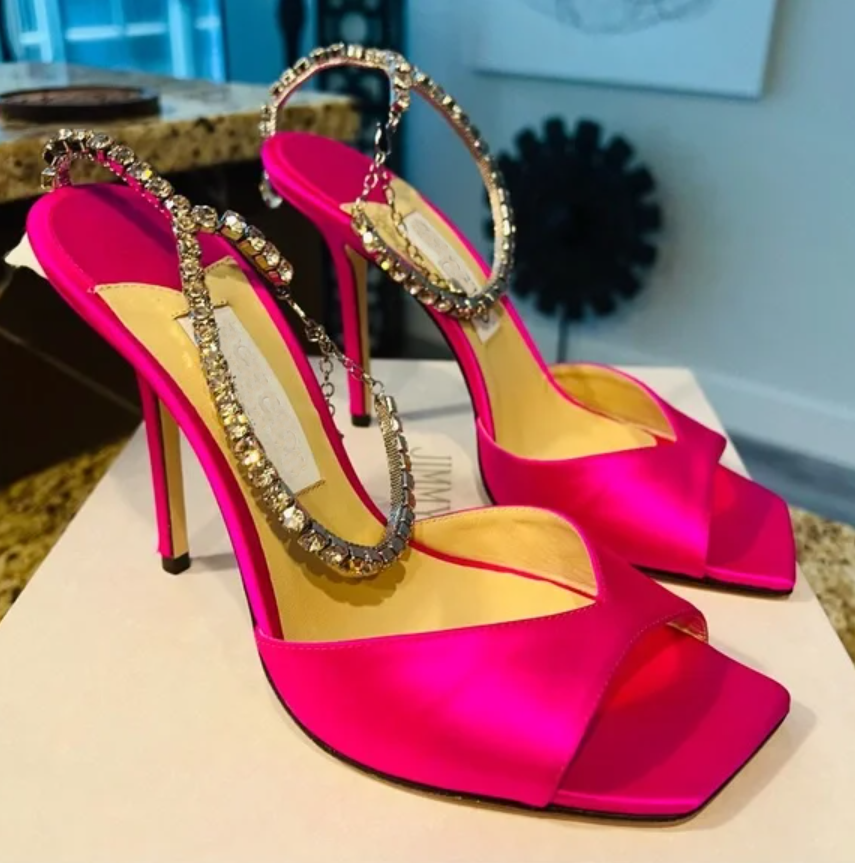 Womens x Level Shoes Saeda sandals for Women pink satin pointed sandal crystal strap high heels summer spring sandaies