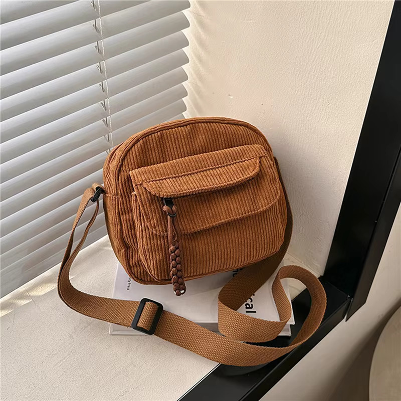 Corduroy Women's Small Shoulder Teenager Girl Crossbody Bag Bolsa Cute Tote Student Street Korean Haruku Messenger Bags Canvas Casual