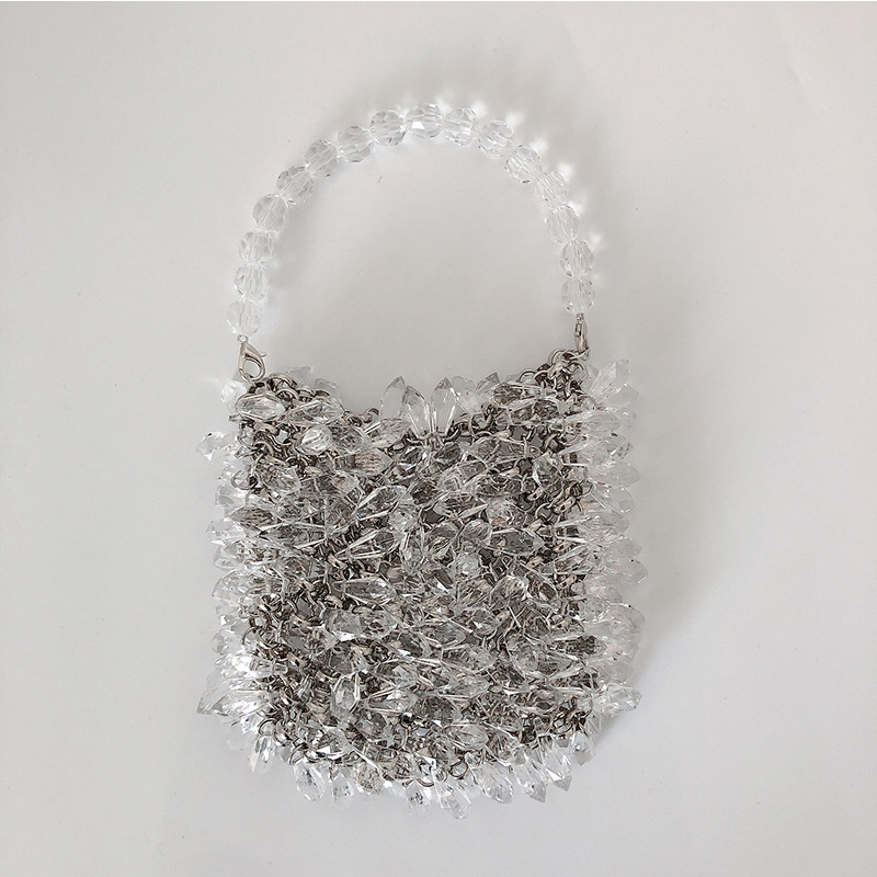 Elegant Ladies' Retro Crystal-Woven Beaded Tote - Chic Handheld Water Drop Motif Craftsmanship