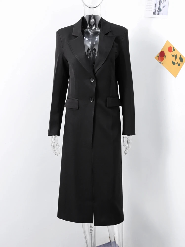 Fashion OL Notched Long Blazer Coats Women 2025 Spring In Single Breasted Full Sleeve Suit Jacket Female Chic Street Outwear 250206